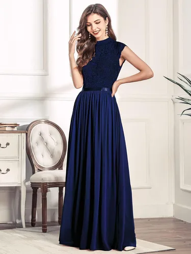 Vista 3 de Miusol Vestido largo formal sin mangas con encaje floral para dama de honor