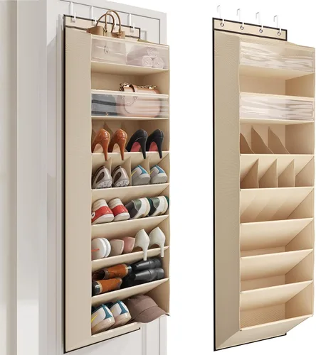 Vista 14 de Organizador de Zapatos Transparente de 10 Niveles Sobre la Puerta con Bolsillos Profundos, Estante de Zapatos de Puerta con Tubo Duro para Mantener