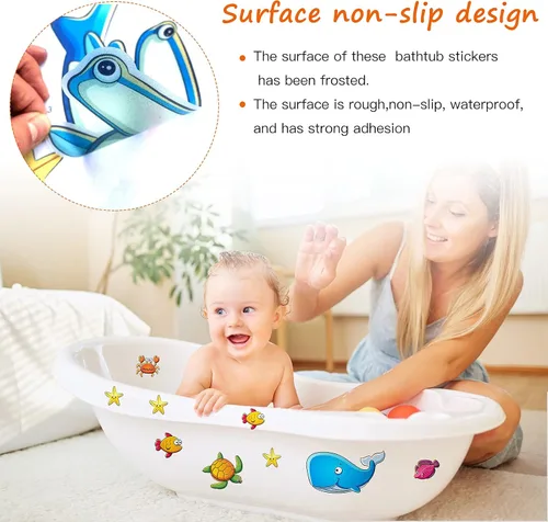 Vista 3 de TESWEY 24 calcomanías antideslizantes para bañera, diseño de vida marina de dibujos animados, de PVC, mate, para la habitación de los niños, baño