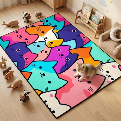 Vista 37 de Alfombra de gato para habitación de niñas, diseño de dibujos animados, decoración para dormitorio, bonita alfombra de área de gatos, alfombras