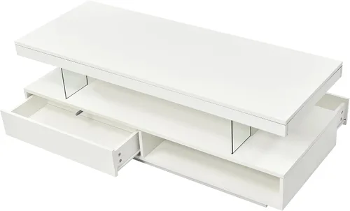 Vista 7 de LUMISOL Mesa de centro rectangular LED con cajón y estante, color blanco