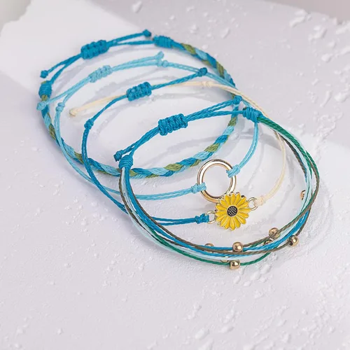 Vista 7 de Pulsera de cuerda trenzada hecha a mano con diseño de girasol para adolescentes y mujeres