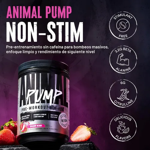 Vista 2 de Animal Pump NS - Polvo preentreno sin estimulantes para hombres y mujeres - Preentreno libre de cafeína para energía, enfoque y construcción