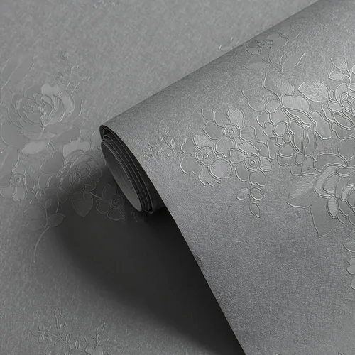 Vista 9 de Erfoni Papel de contacto gris de 78.7"x17.7" papel tapiz gris para despegar y pegar, papel tapiz engrosado floral en relieve, papel tapiz vintage
