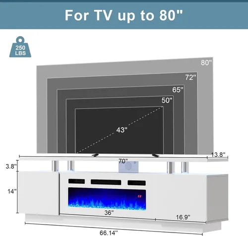 Vista 6 de LUXOAK Soporte de TV Moderno para Chimenea con Chimenea Eléctrica de 36", Consola Multimedia Completa con Almacenamiento Abierto, Centro