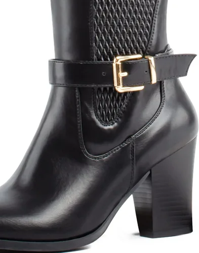 Vista 5 de Botas altas hasta la rodilla para mujer, tacón grueso, puntera completa, con cremallera lateral completa