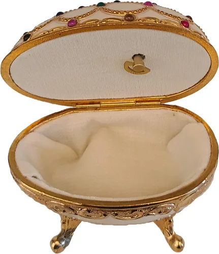 Vista 4 de Espléndido estilo Faberge huevo en forma de caja de música/caja de joyería con cristales austriacos de colores brillantes jugando castillos de hielo