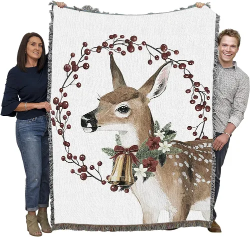 Vista 16 de Pure Country Weavers - Cobija con flecos de algodón, tejida, 72 x 54, flores de Navidad, fabricada en EE.UU.