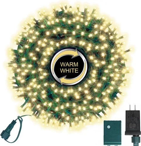 Vista 35 de Cadena de luces decorativas navideñas de 33 pies, 100 luces LED de alambre verde, luces de hadas estrelladas enchufables, 16 modos de iluminación
