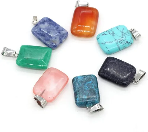 Vista 3 de LE SKY 20 colgantes de piedra natural con forma rectangular de ágata de cristal de chakras semipreciosos para hacer joyas