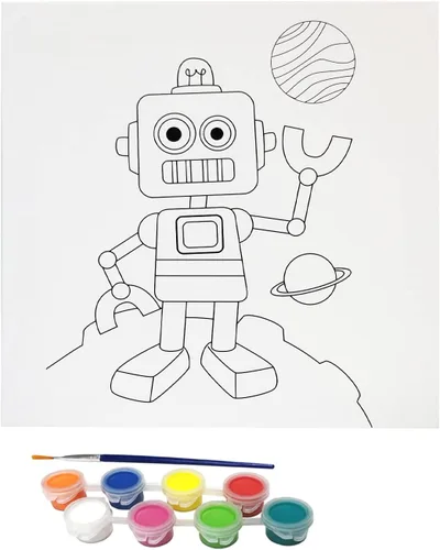 Vista 11 de Misco Juguetes de pintura de lienzo para fiestas, kit de arte de 11 piezas de lienzo predibujado para pintar y sorber, 8 colores y pincel incluidos
