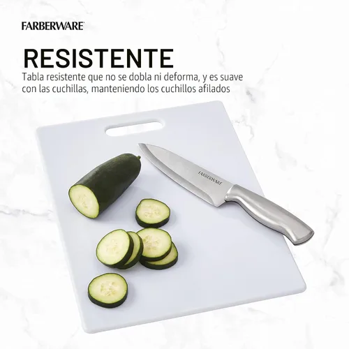 Vista 3 de Farberware Tabla de cortar grande, apta para lavavajillas, tabla de cortar de plástico para cocina con mango de fácil agarre, 11 x 14 pulgadas