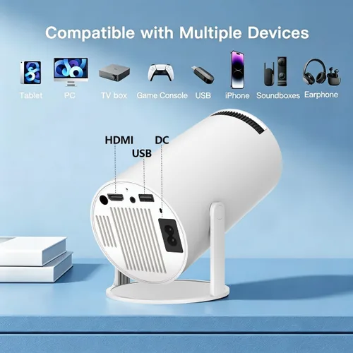 Vista 7 de Aplicaciones integradas: mini proyector con WiFi y Bluetooth, compatible con proyector portátil de 1080P con Android 11, 160 lúmenes ANSI, rotación