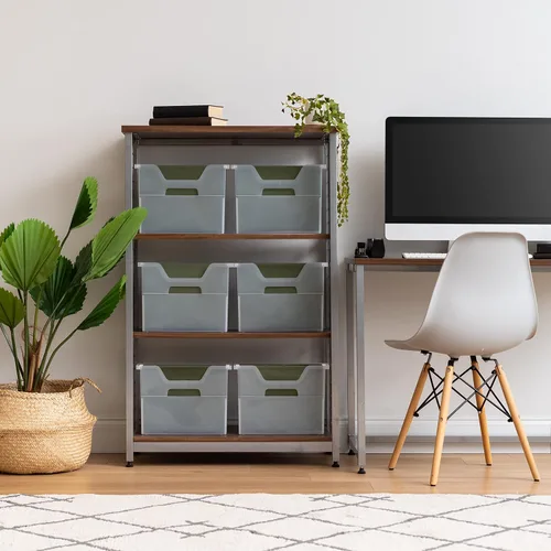 Vista 5 de IRIS USA Paquete de 6 cajas de archivos de escritorio pequeñas con tapa Transparente