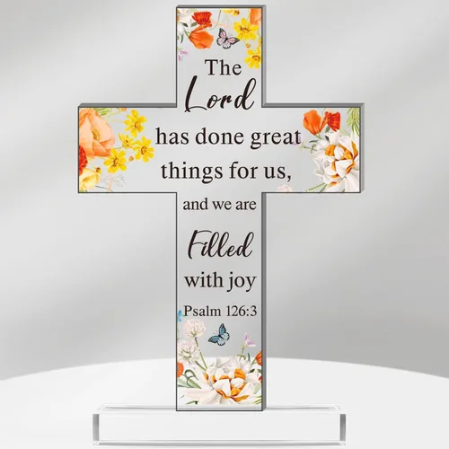 Vista 9 de Regalos Cristianos de Acrílico Chunful para Mujer y Hombre Cruz de Jesús Religiosa y Decorativa con Versículos de la Biblia y Oraciones Cruz