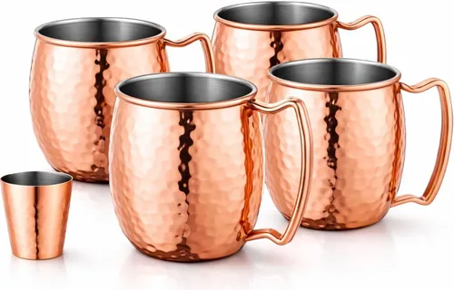 Vista 3 de Royalty Art Moscow Mule - Juego de 4 tazas con acabado de cobre martillado de 16 onzas