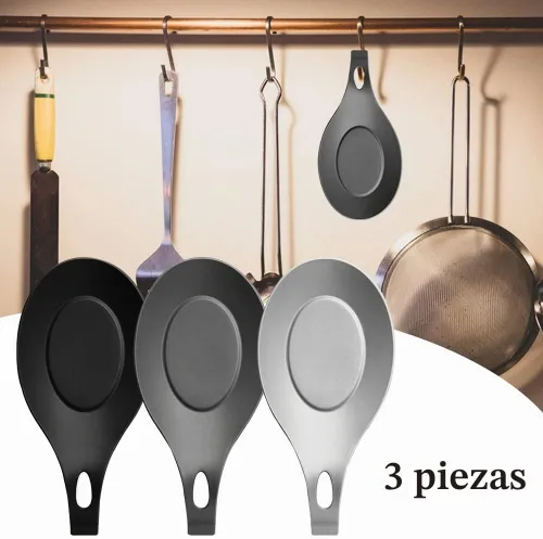 Vista 4 de Paquete de 3 cucharas de silicona para la parte superior de la estufa, soporte de utensilios de cocina resistente al calor, soporte de cuchara