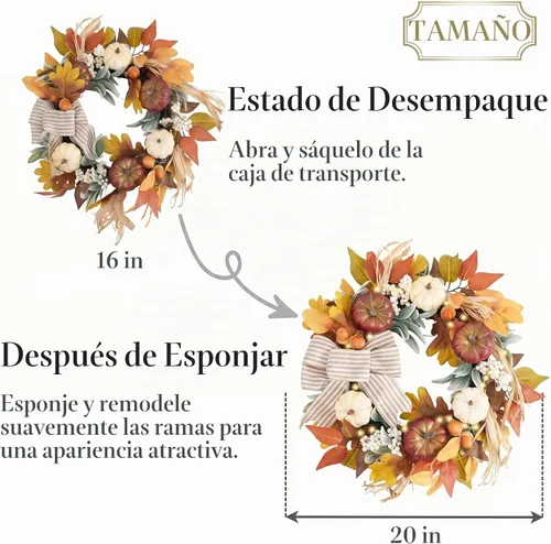 Vista 6 de Valery Madelyn Coronas de otoño de 20 pulgadas para puerta delantera con Blanco/Marrón