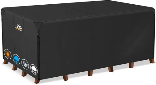 Vista 9 de Zettum Funda cuadrada para muebles de patio, funda de mesa 600D para exteriores, impermeable y resistente, juego de fundas extra grandes para mesa
