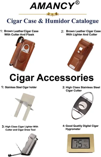 Vista 10 de AMANCY novedad Patrón – Madera de Cedro de piel forrada de 3 Cigarros de piel de serpiente con Set de cortador