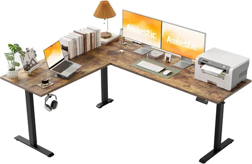 Vista 35 de Agilestic Escritorio de Pie en Forma de L de 59 Pulgadas de Altura Ajustable, Escritorio de Esquina Eléctrico de Pie, Mesa de Computadora Sit Stand