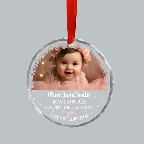 Vista 4 de Adorno de Primera Navidad Personalizado para Bebés 2025 Niña, Primeros Regalos para Bebé 02 B6