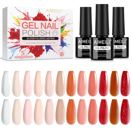Vista 15 de AIMEILI Juego de esmaltes de uñas de gel nude – 12 colores sin hema, gelatina neutra, rosa, blanco lechoso, efecto transparente, manicura