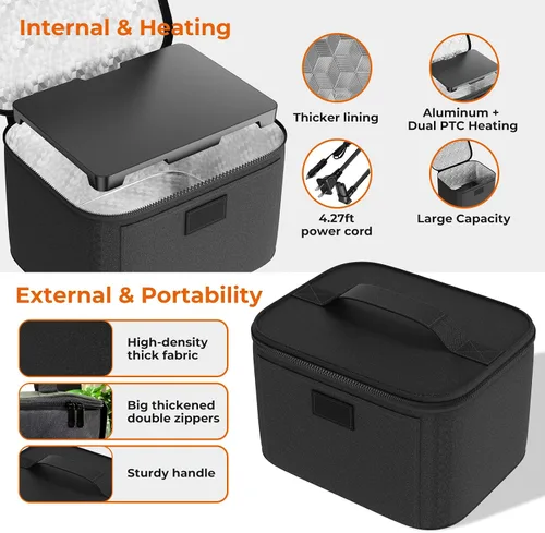 Vista 5 de Lonchera eléctrica con calefacción, calentador de alimentos pequeño para hombres y mujeres, mini microondas de viaje portátil, 12 V/24 V/110 V