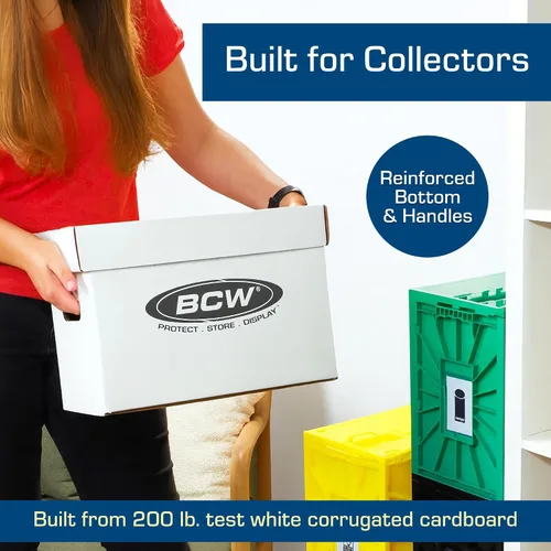 Vista 4 de BCW Caja de almacenamiento de cómics corta, paquete de 2, capacidad para 150-175 cómics actuales/de la era plateada, apilable, duradera, de 200