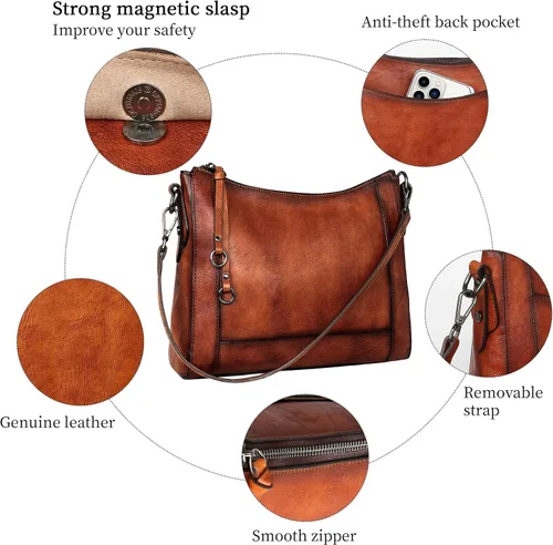 Vista 5 de Iswee Bolsos cruzados de cuero para mujer, bolso de hombro mediano Hobo de piel auténtica, carteras y bolsos