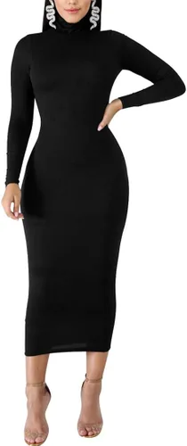 Vista 5 de BORIFLORS - Vestido largo de manga larga para mujer de cuello alto para fiesta