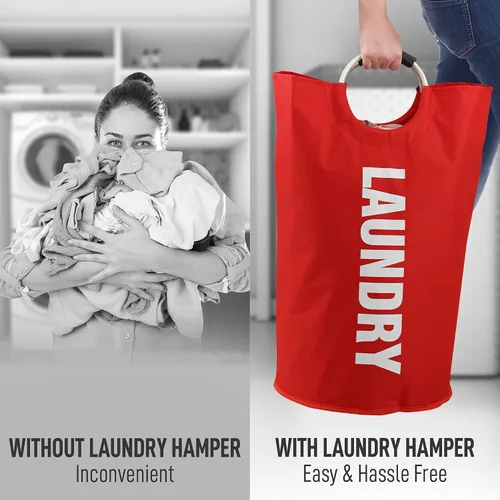 Vista 6 de Zulay Home Cesta de lavandería grande y resistente de 82 litros – Bolsa de lavandería acolchada antideslizante con asas – Cestas de lavandería Rojo