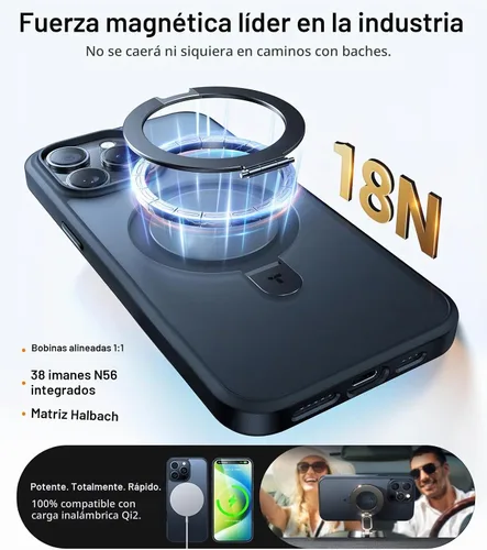 Vista 2 de TORRAS Funda Ostand ultra magnética para iPhone 15 Pro [compatible con MagSafe] [soporte resistente y soporte para anillo] grado militar, a prueba