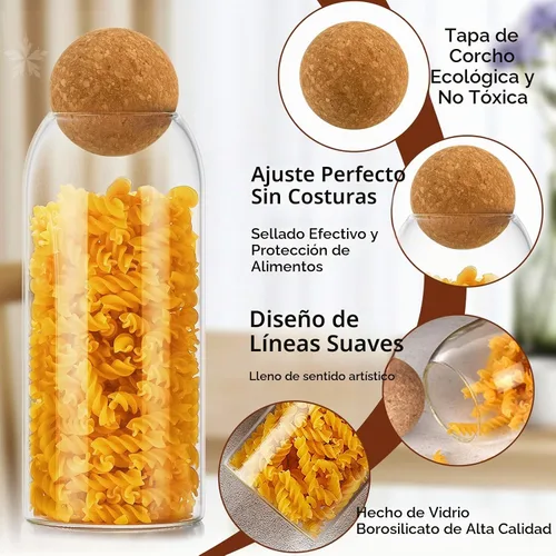 Vista 5 de SuproBarware 3 tarros de vidrio con bola redonda de corcho, botellas de vidrio transparente de corcho con recipientes de vidrio de corcho
