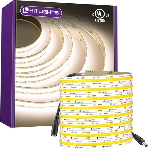 Vista 12 de HitLights COB - Tira de luces LED de color blanco cálido, cinta de luz de 12 V, 2700 K, 16.4 pies, 2640 LED, 426 lm/ft, CRI 90+, IP30, iluminación