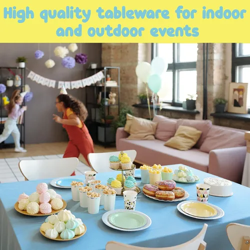 Vista 6 de New Paradise Fundas de mesa desechables y reutilizables de plástico resistente, tamaño rectangular de 54 x 108 pulgadas (5 unidades) - Combo