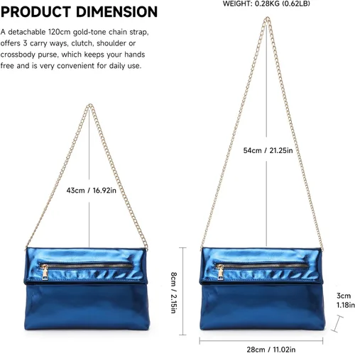 Vista 5 de Bolso de mano para mujer, bolso de noche con correa de cadena, sobre de moda, bolso cruzado de boda formal