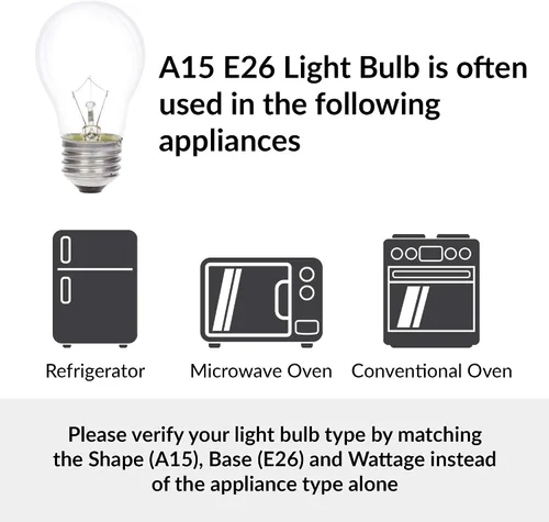 Vista 4 de Simba Lighting Bombilla de electrodoméstico A15 de 25 W (paquete de 6) incandescente de forma mini estándar con base de tornillo mediano estándar