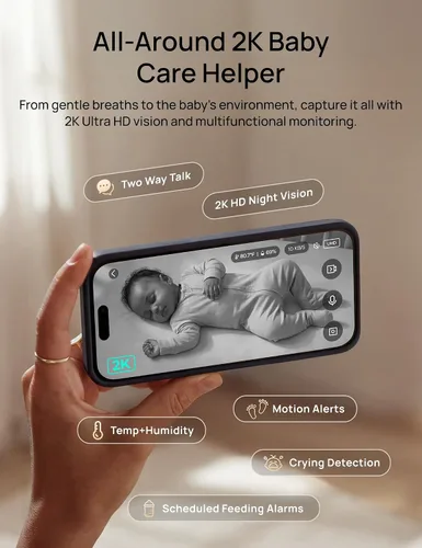 Vista 4 de Dr.Care LumiView Max Smart WiFi Baby Monitor – 7 pulgadas 1080P FHD y cámara 2K, modo de privacidad, detección de llanto y movimiento, batería