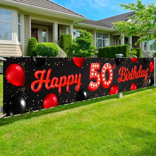Vista 20 de Cartel de feliz cumpleaños número 10 color rojo y negro, globos para decoración temática para patio, jardín, niñas, mujeres, princesas, decoraciones