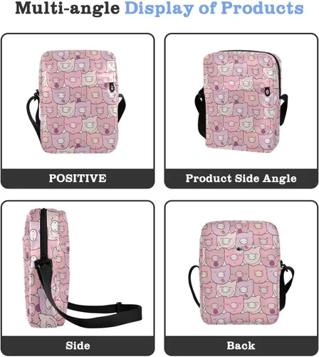 Vista 4 de Bolso bandolera pequeño con diseño de cerdo lindo para mujeres y hombres, mini bolso de mensajero con correas ajustables, Lindo cerdo