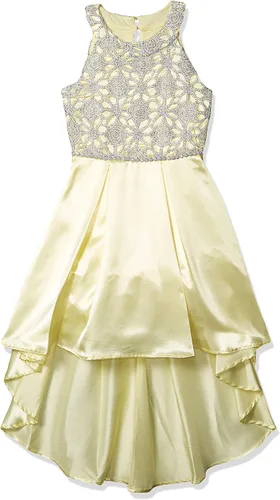 Vista 3 de Speechless Vestido de fiesta con cuello redondo para niña con dobladillo alto y bajo Oro rosa