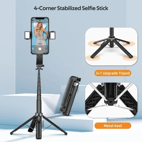Vista 6 de UTEBIT Trípode para selfie stick con luz, soporte de trípode portátil de 40 pulgadas con control remoto inalámbrico, tornillo de 1/4 pulgadas