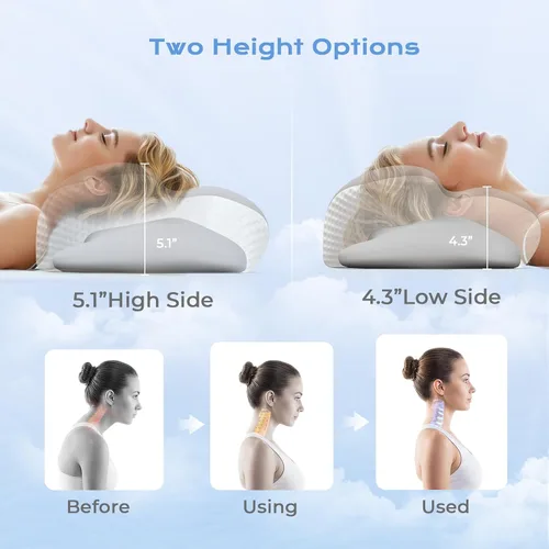 Vista 3 de Almohada cervical refrescante para dormir, almohadas ergonómicas de espuma viscoelástica para apoyo del cuello y alivio del dolor, almohadas Blanco