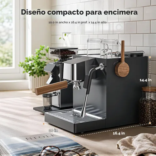 Vista 4 de AMZCHEF 9 Bar OPV Espresso Machine with Automatic Milk Frother, Dual Boiler Premium Black