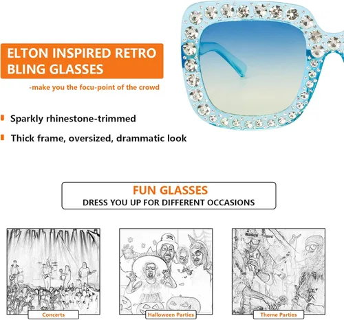 Vista 4 de Gafas de sol cuadradas extra grandes de cristal Elton con diamantes de imitación para concierto