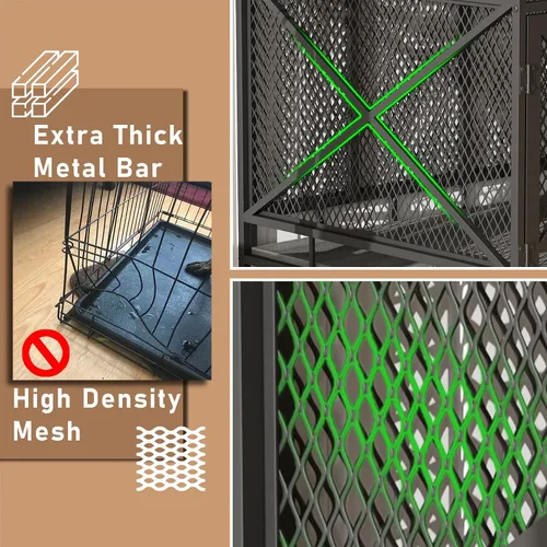 Vista 3 de Muebles de jaula para perros, mesa de madera para perrera, casa grande resistente para perros de interior con tres puertas, 43 pulgadas