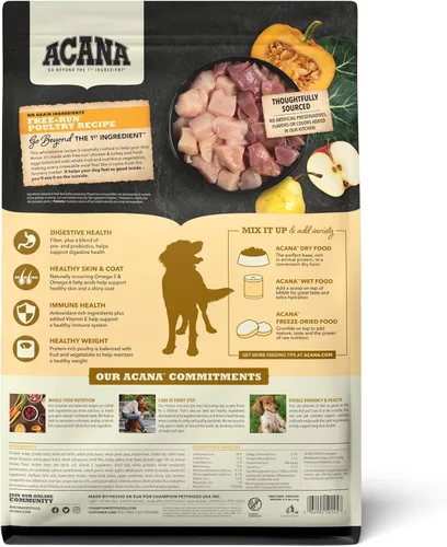 Vista 2 de ACANA Alimento Seco para Perros Sin Granos Receta de Aves de Corral Criadas en Libertad Bolsa de 4.5 libras Grain Free, High Protein, Made in the