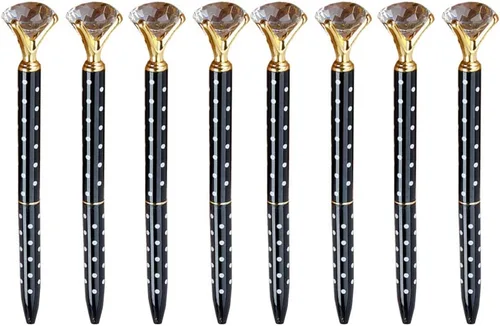 Vista 10 de Goclothod 8 unids bolígrafo Big Diamond Crystal Metal bolígrafos tinta negra bolígrafo champán