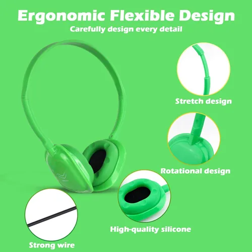 Vista 3 de Paquete de 10 auriculares para niños a granel para la escuela, auriculares al por mayor para estudiantes, adolescentes, niños, conector de 0.138 in